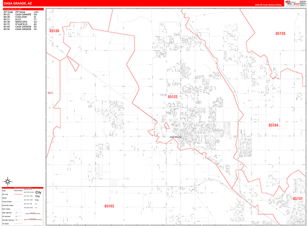 Casa Grande City Wall Map Red Line Style